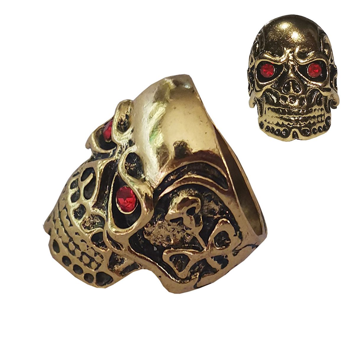 GENERICO - Anillo De Acero Calavera Craneo Nosferatu Dorado A1