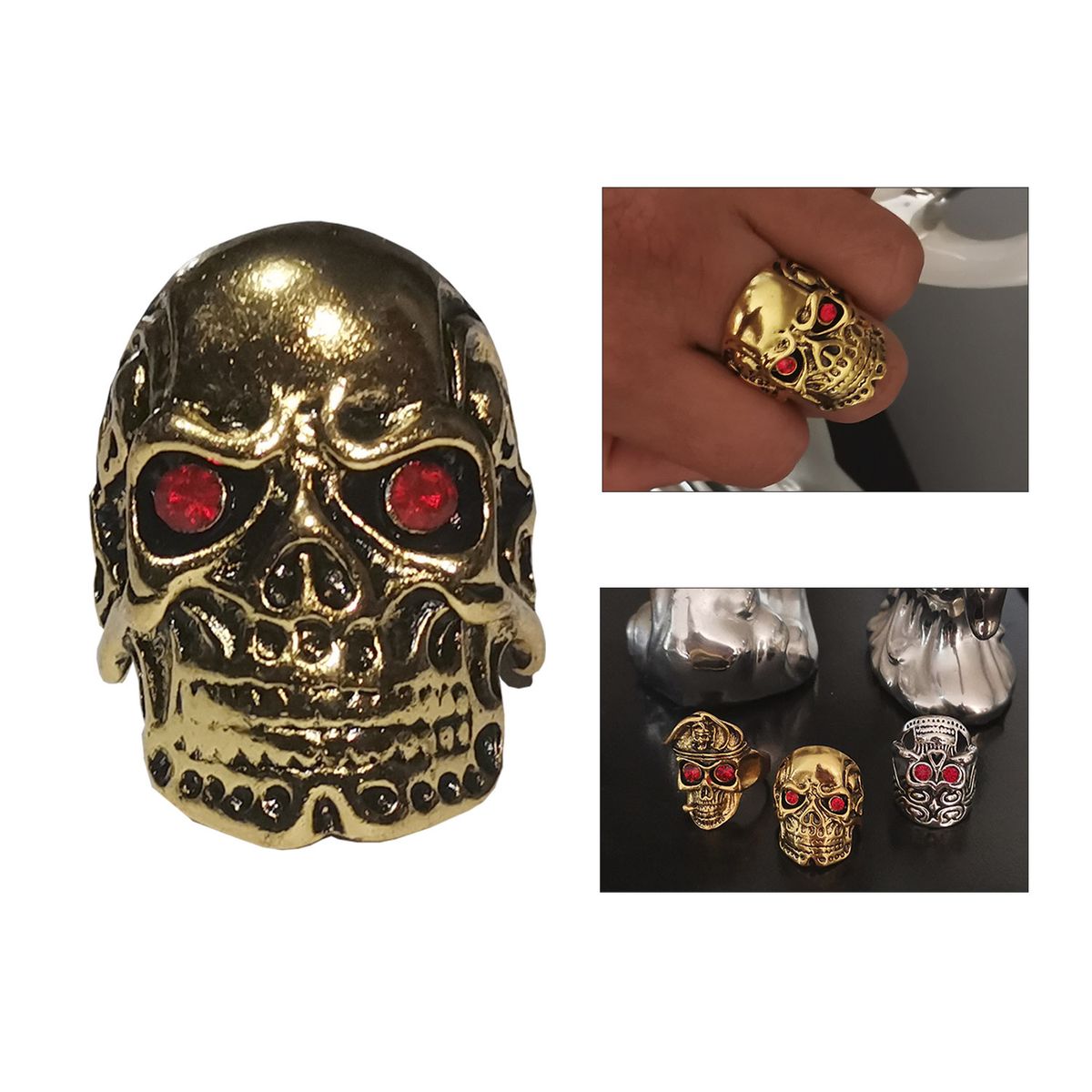 GENERICO - Anillo De Acero inox Calavera Craneo Nosferatu Dorado unisex
