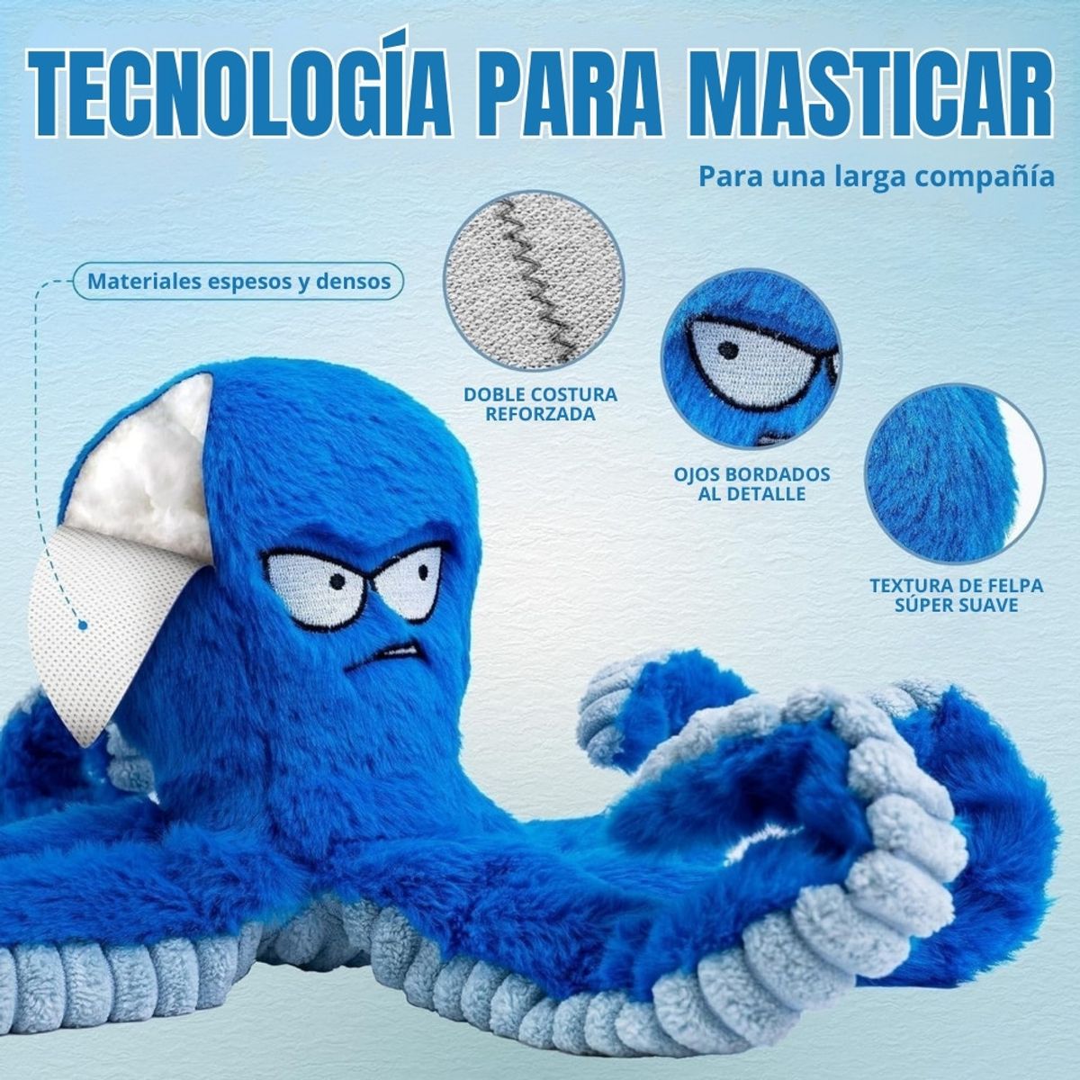 GENERICO - Peluche Interactivo para Perro con Sonido Pulpo Azul