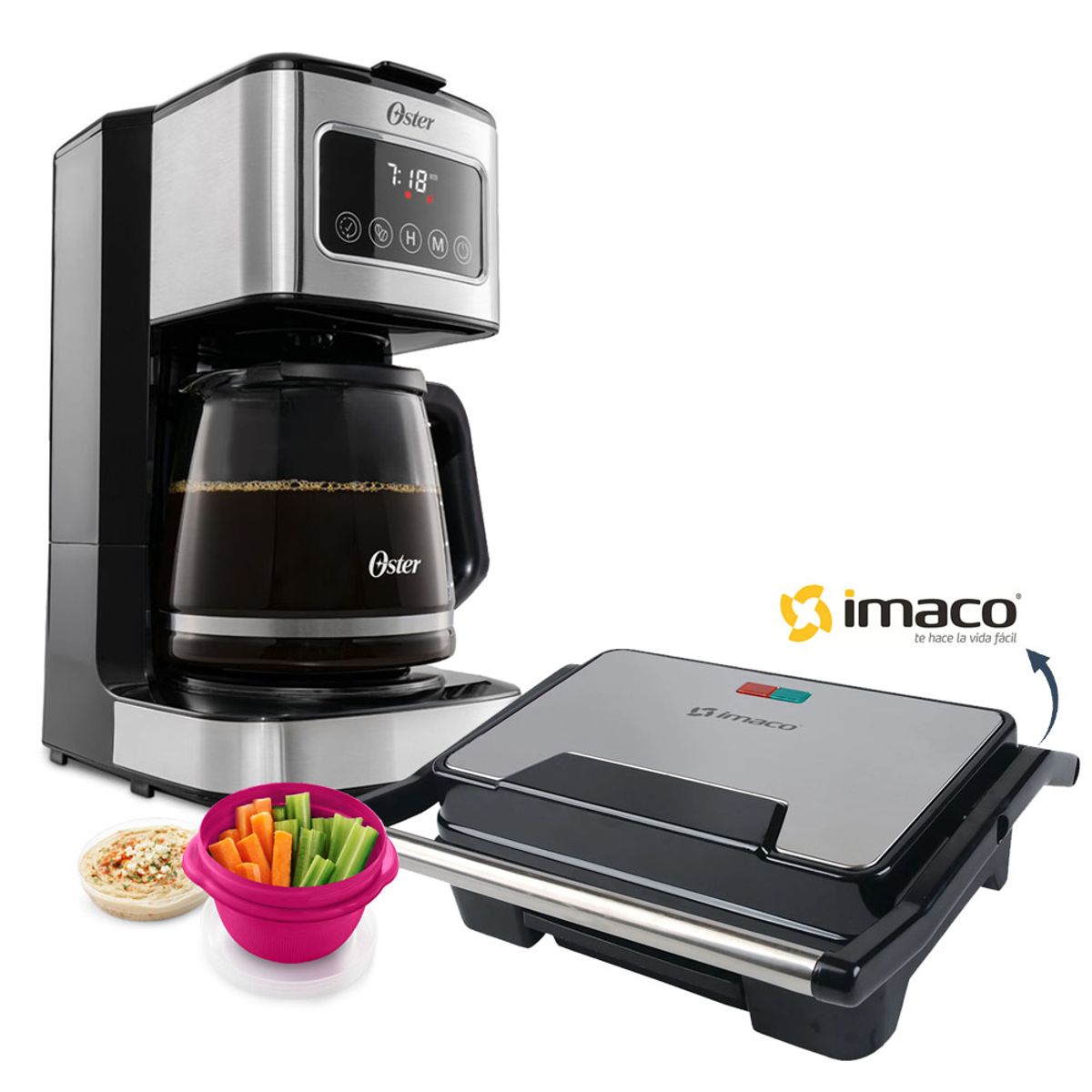 OSTER - Cafetera Oster Programable 12 Tz Bvstdc4403 + Mini grill panini Imaco