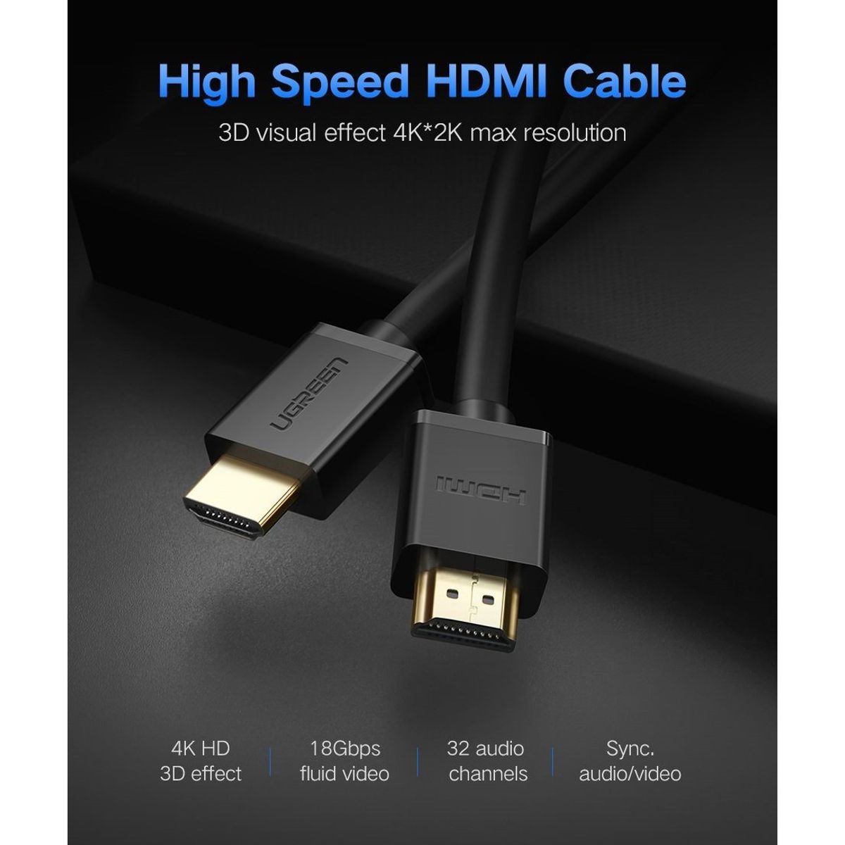 UGREEN - Ugreen Cable HDMI Alta Velocidad 4K 60Hz con Ethernet 2m HD104 10107