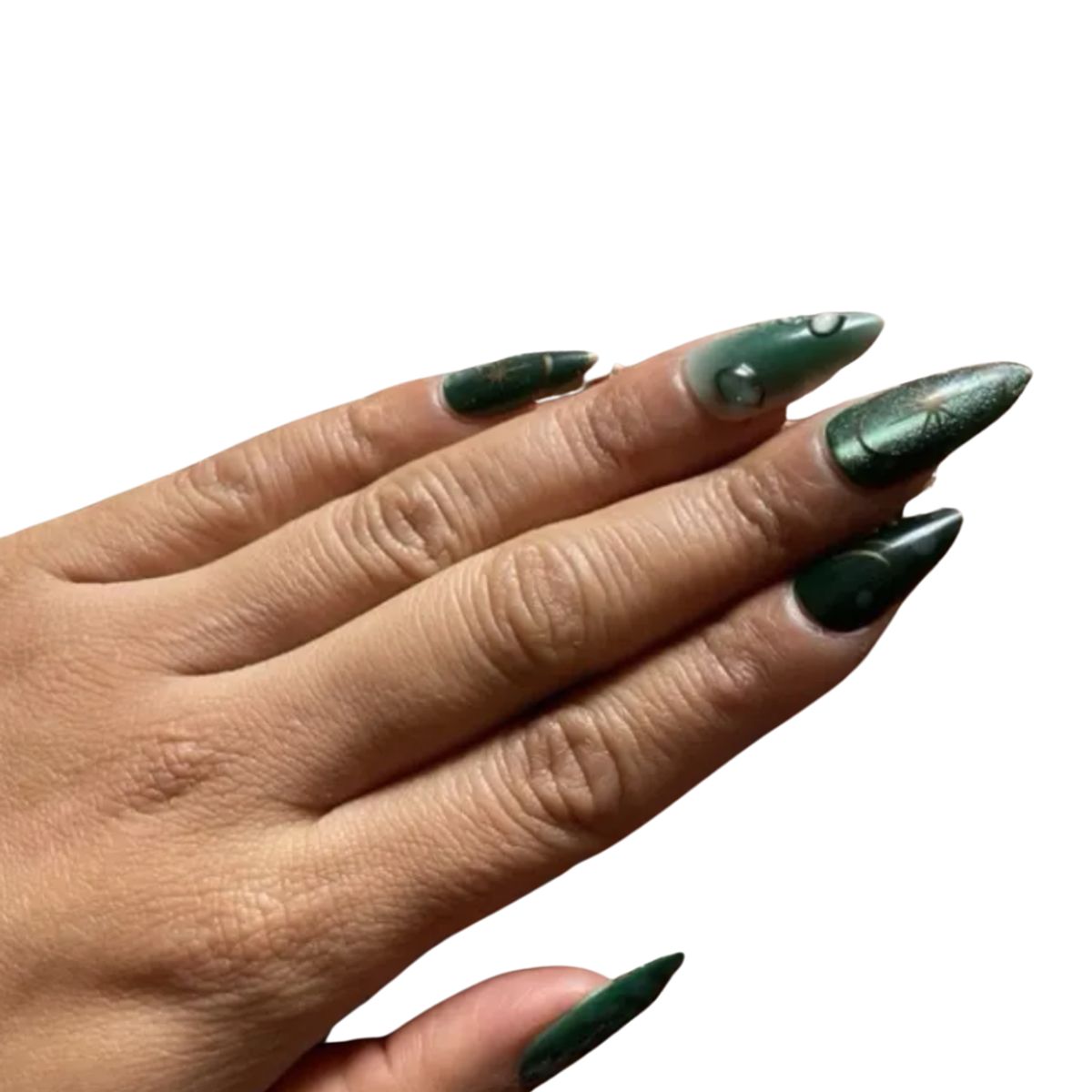 GENERICO - Uñas Press On - Verde oscuro con relieve - Set de 26 piezas