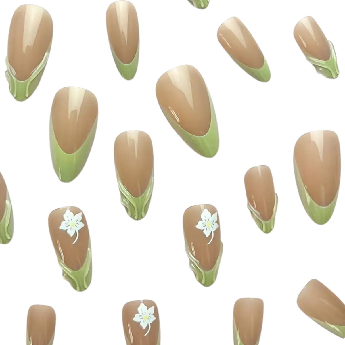 GENERICO - Uñas Press On - Verde claro relieve 3D - Set de 26 piezas