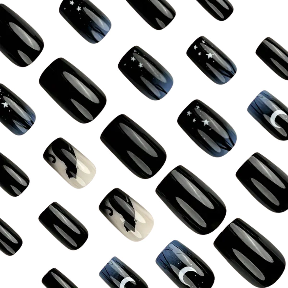 GENERICO - Uñas Press On - Noche gatos halloween - Set de 26 piezas