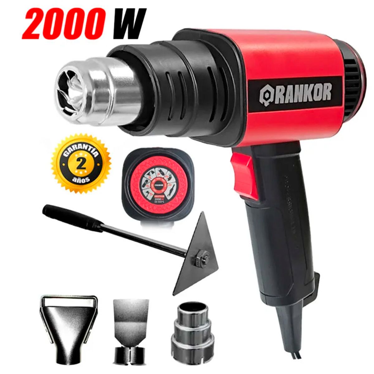 RANKOR - Pistola de Calor Aire Caliente Profesional Rankor RHG200002 50-650°C Dobla Tubos + Accesorios