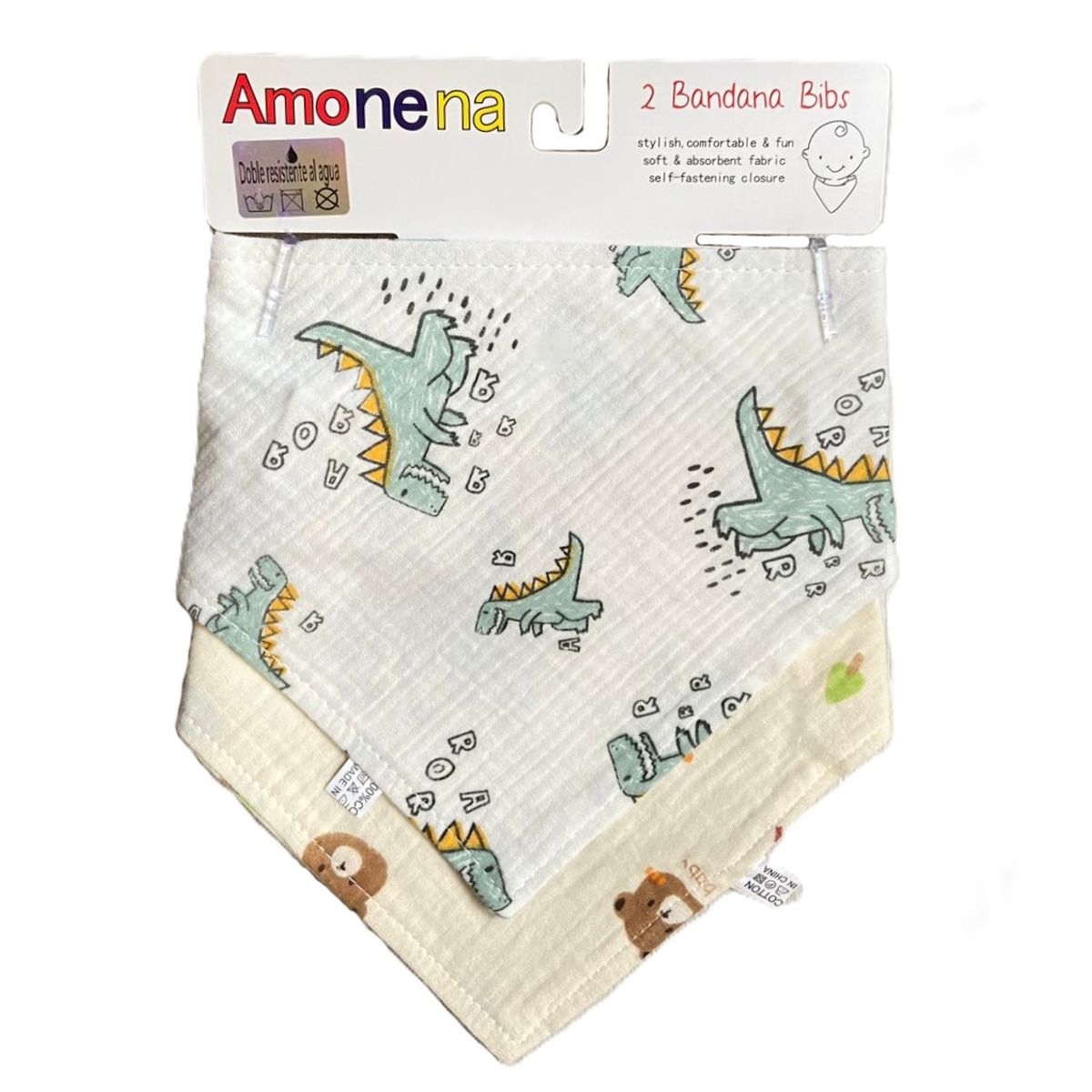 GENERICO - BANDANA BABERO MUSELINA IMPERMEABLE - 2PCS - DINOSAURIO