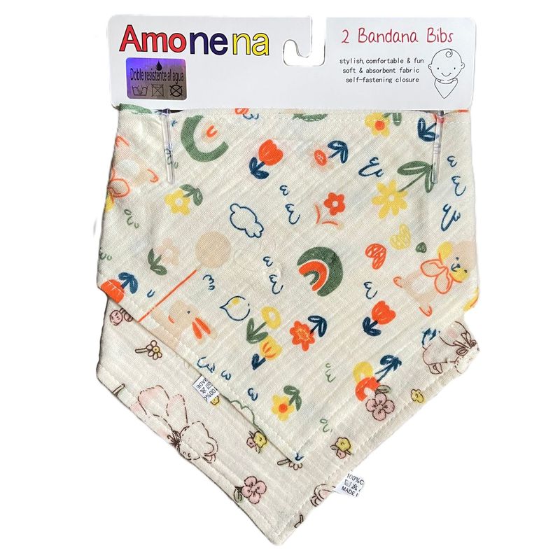 GENERICO - BANDANA BABERO MUSELINA IMPERMEABLE - 2PCS - FLORES