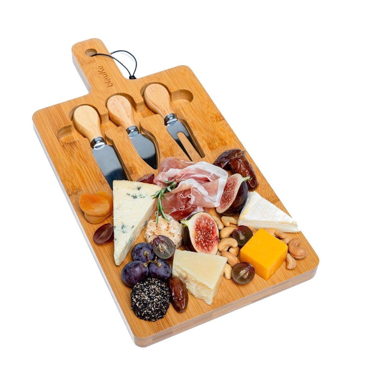 GENERICO - TABLA DE QUESOS CON  ACCESORIOS DE BAMBU PREMIUM