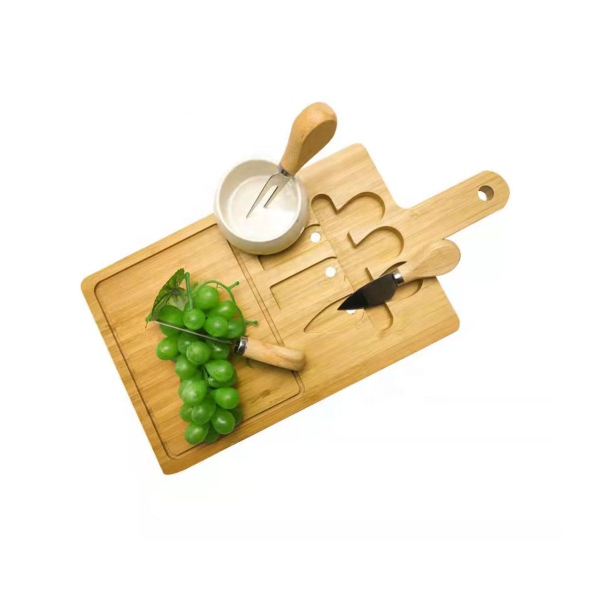 GENERICO - TABLA DE QUESOS CON  ACCESORIOS DE BAMBU PREMIUM