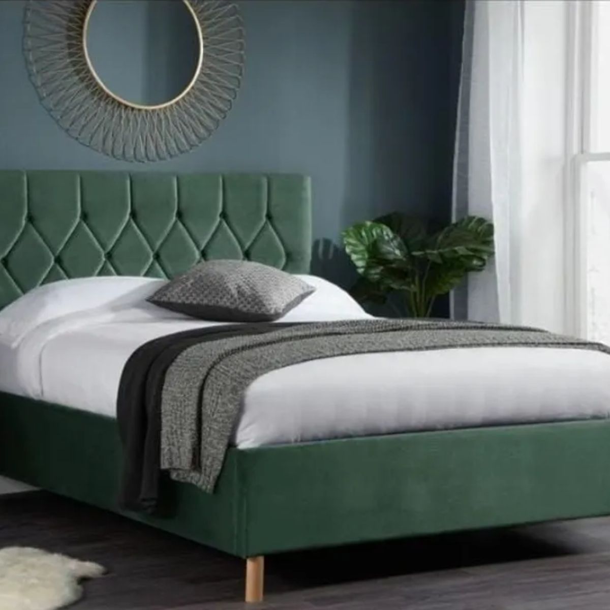 GENERICO - Cama Jade 2 Plazas - Verde Oscuro
