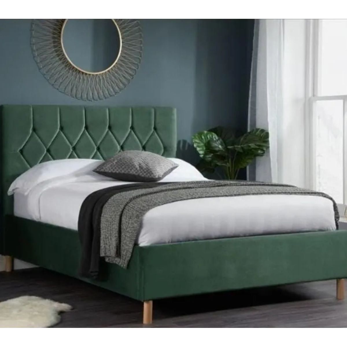 GENERICO - Cama Jade 2 Plazas - Verde Oscuro
