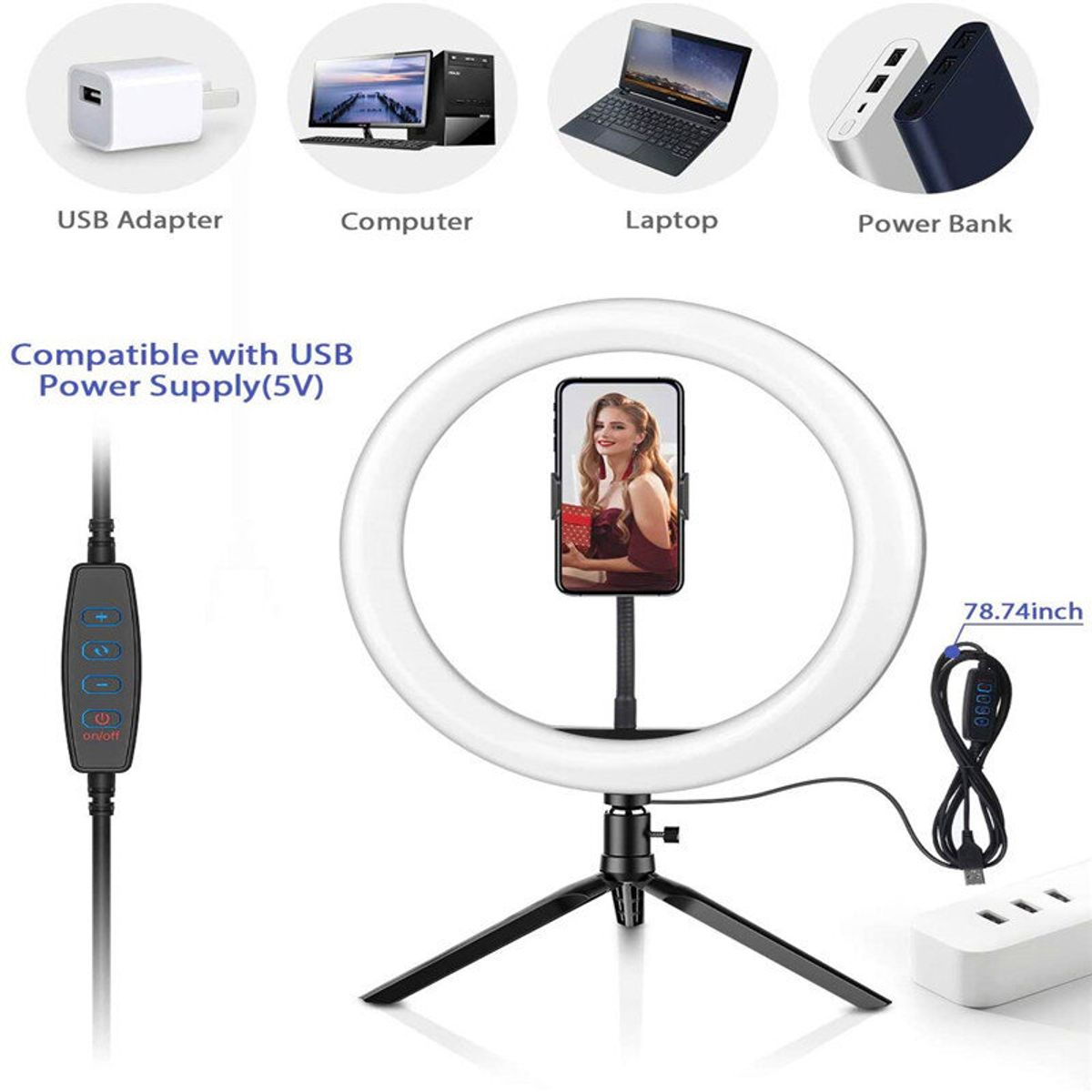 GENERICO - Aro de luz led 10 con soporte Desktop Phone Holder