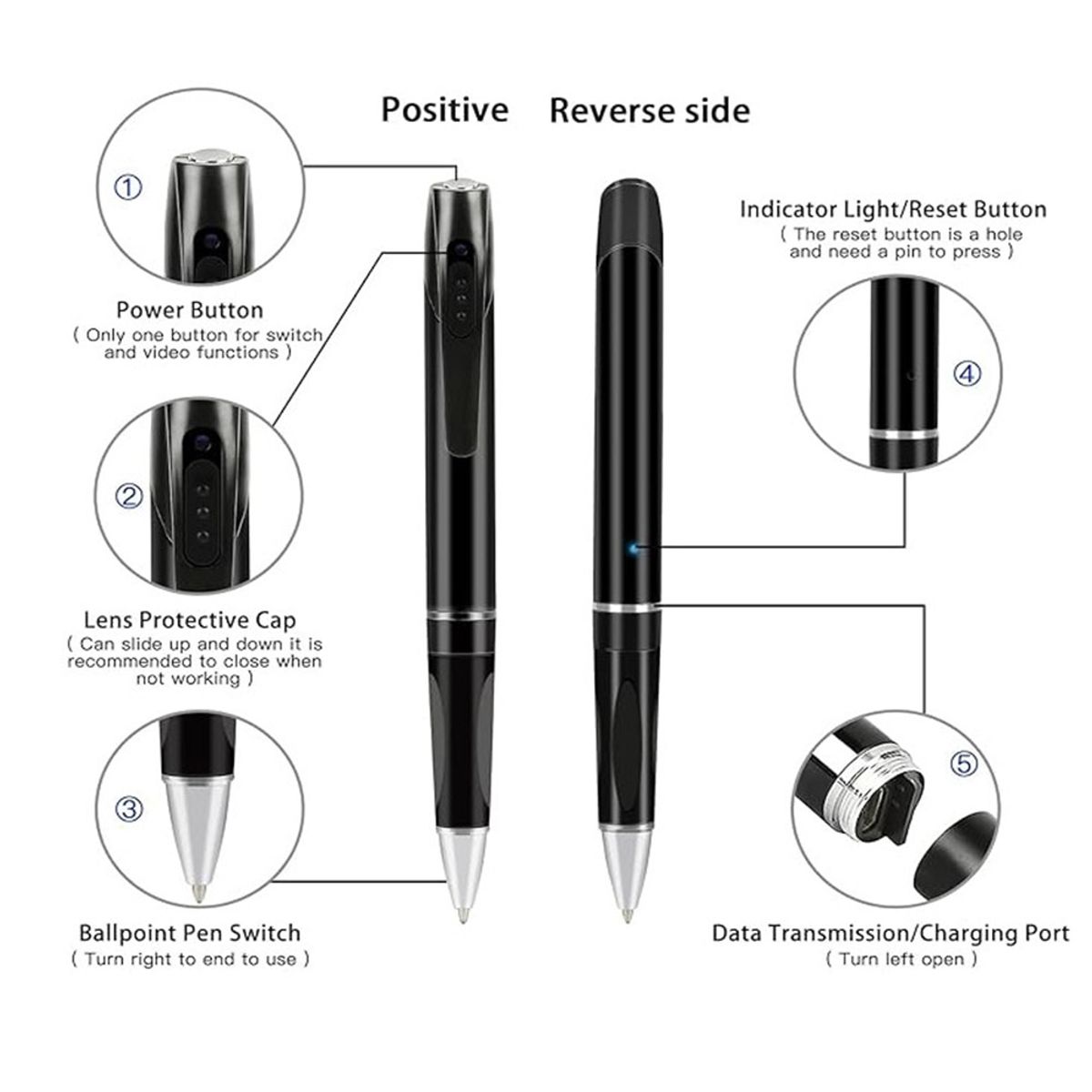 GENERICO - Lapicero Espía con Cámara Oculta V8 Full HD 1080P Ideal para Seguridad