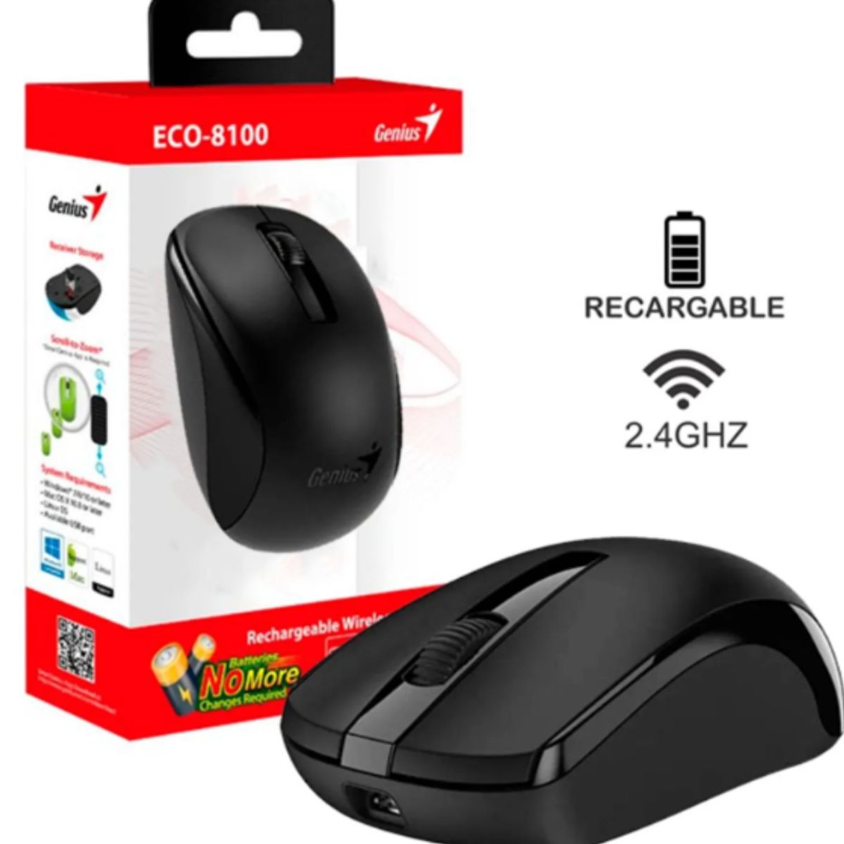 GENIUS - Mouse Inalámbrico Recargable ECO-8100 Negro GENIUS