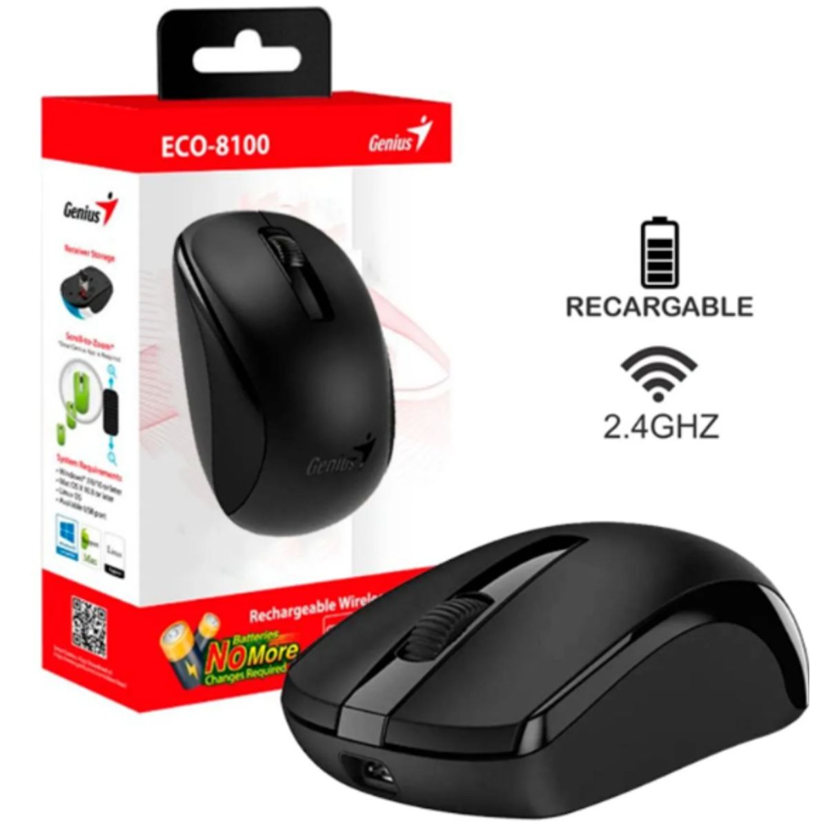 GENIUS - Mouse Inalámbrico Recargable ECO-8100 Negro GENIUS
