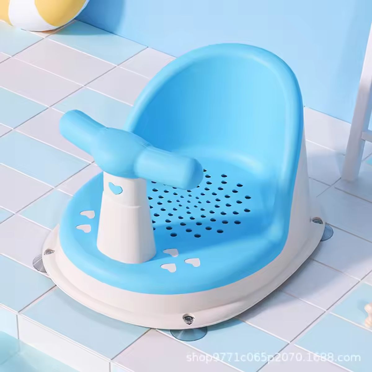 GENERICO - ASIENTO DE BAÑO PARA BEBÉ CON VENTOSA ANTIDESLIZANTE CELESTE