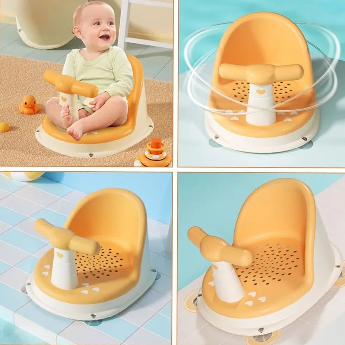 GENERICO - ASIENTO DE BAÑO PARA BEBÉ CON VENTOSA ANTIDESLIZANTE CELESTE