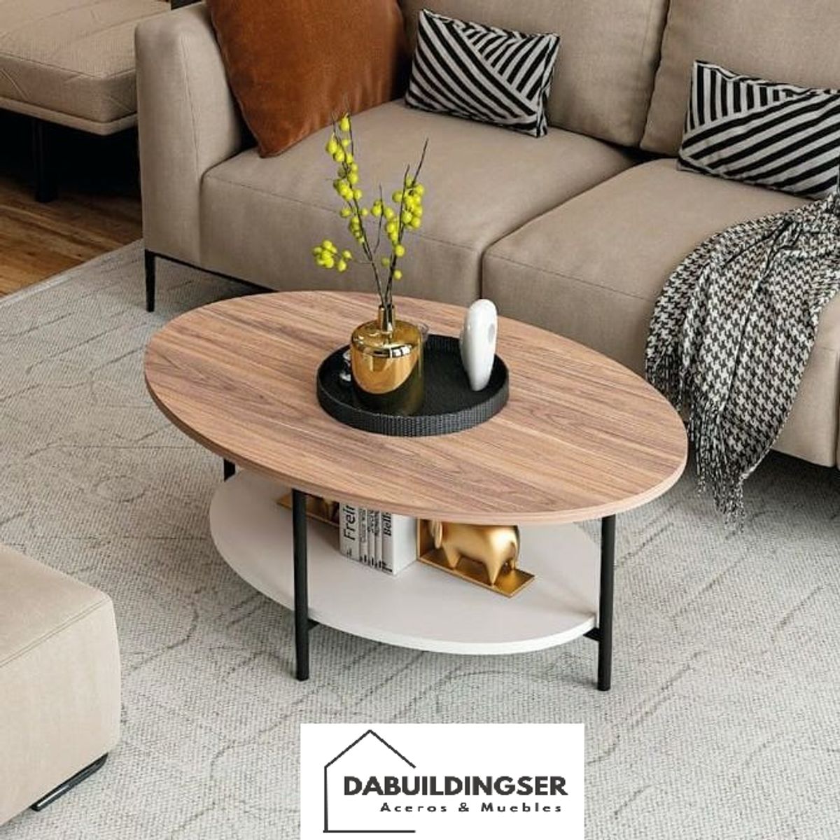 GENERICO - Mesa de Centro Moderna HOSTINI Ovalado 2 niveles