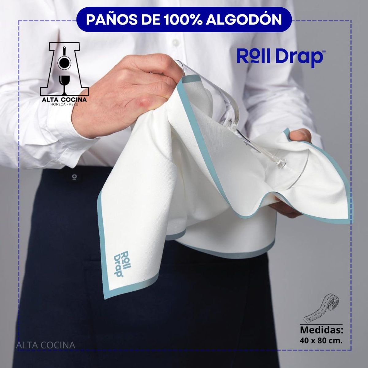 GENERICO - ROLLDRAP PAÑO MULTIUSO 100% ALGODÓN PARA PULIR COPAS
