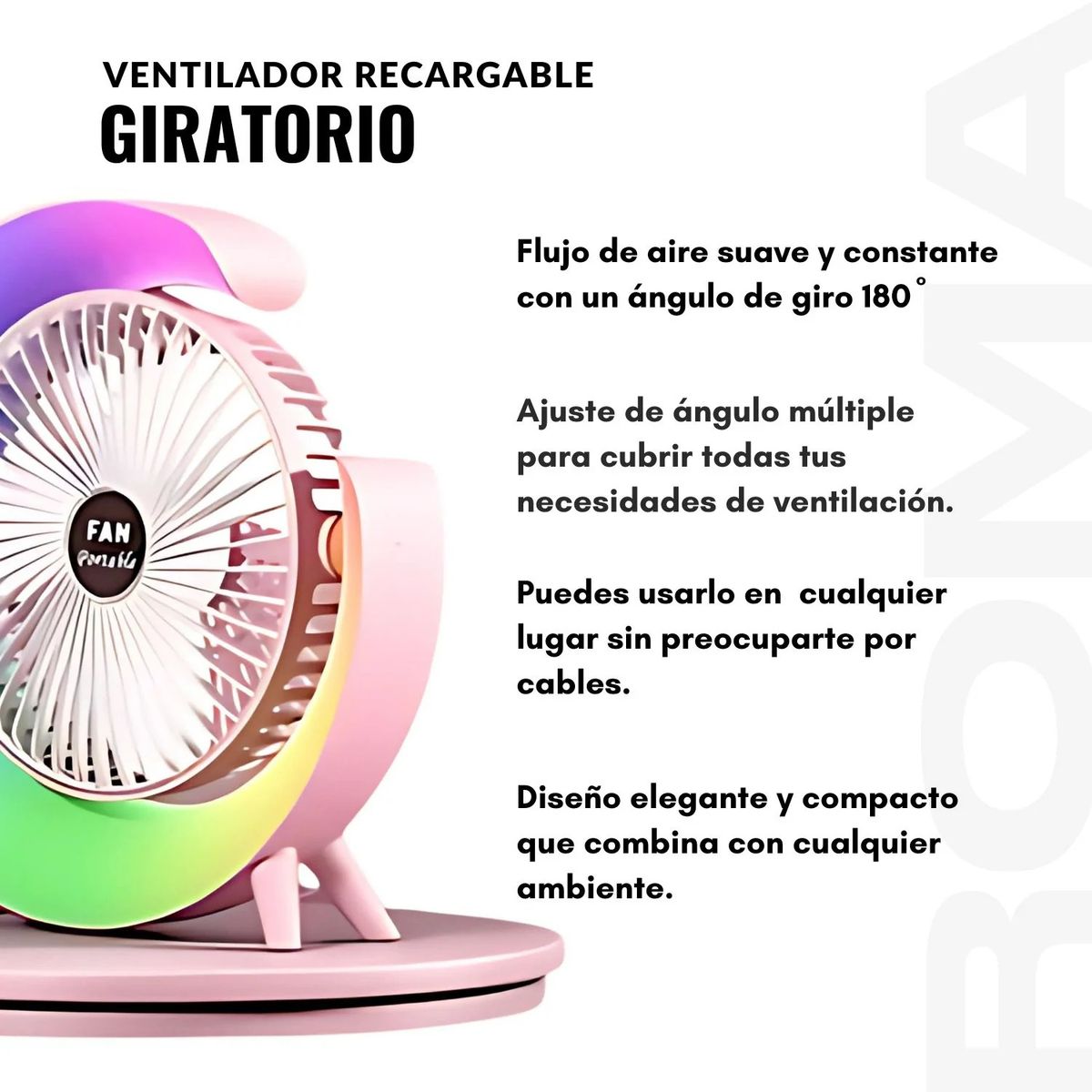 GENERICO - VENTILADOR RECARGABLE GIRATORIO 180°