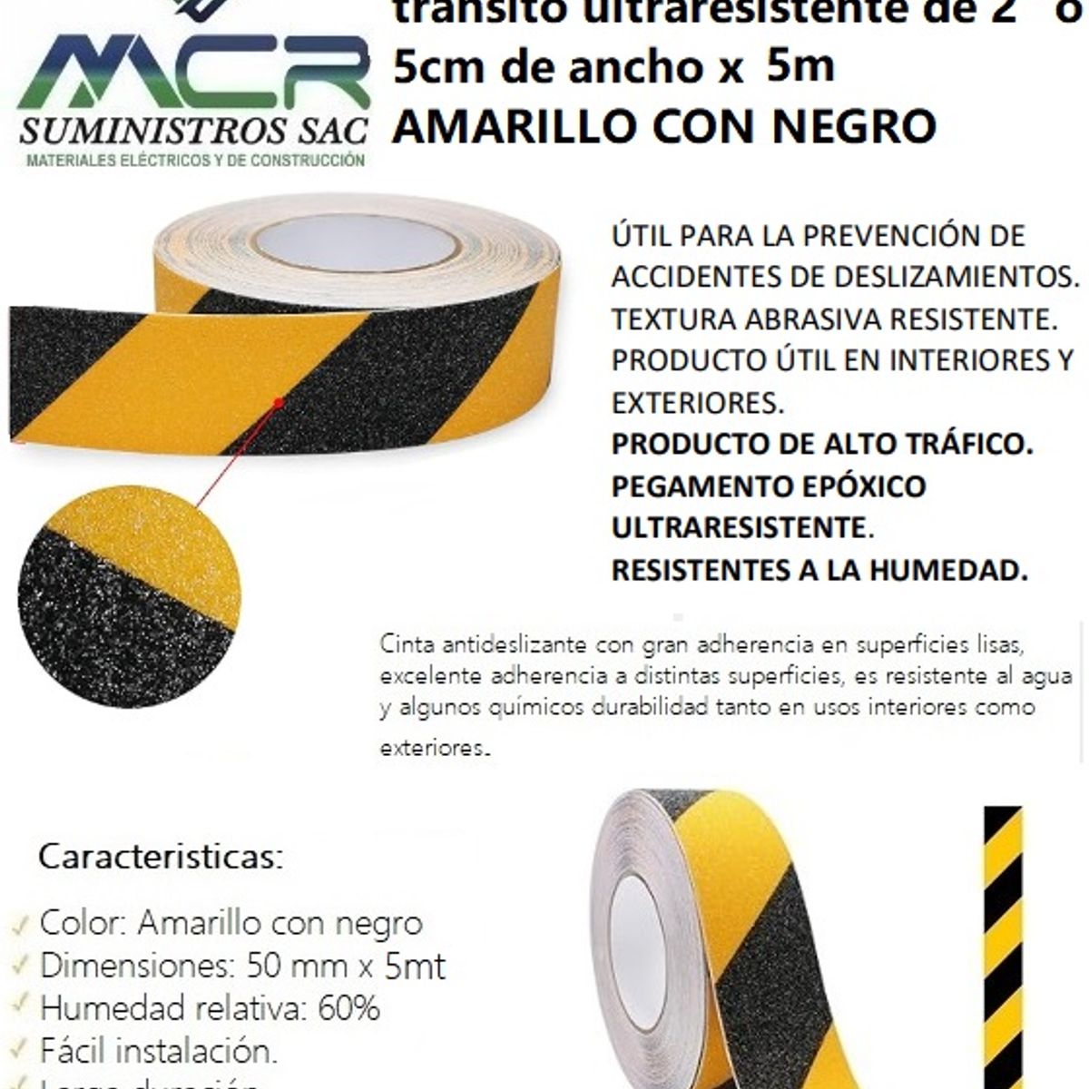 CINTA ANTIDESLIZANTE DE ALTO TRANSITO DE 2" O 5CM DE ANCHO X 5 MTS (BICOLOR), marca GENERICO - Foto Principal