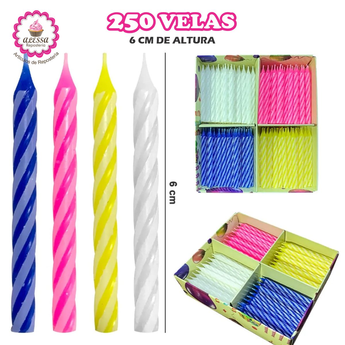 GENERICO - Kit de 250 Velas de Cumpleaños y Celebraciones para Repostería
