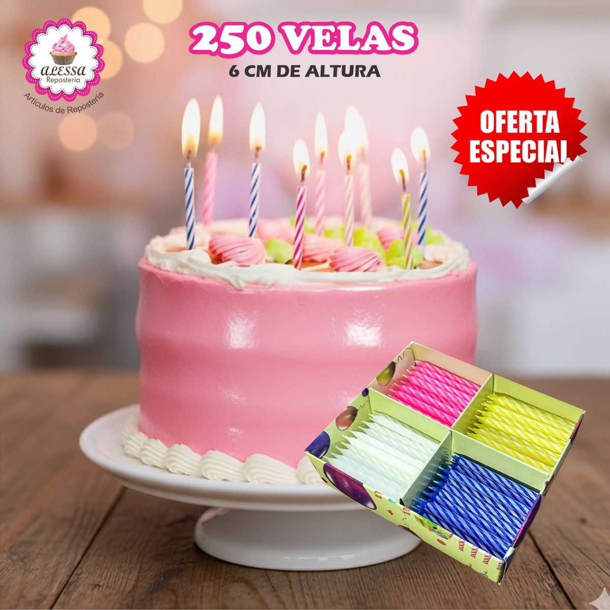 GENERICO - Kit de 250 Velas de Cumpleaños y Celebraciones para Repostería