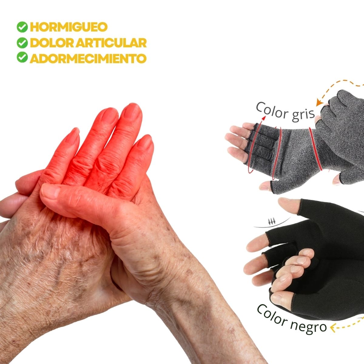 GENERICO - Guantes de compresión Artritis y dolor manos NEGRO TALLA L