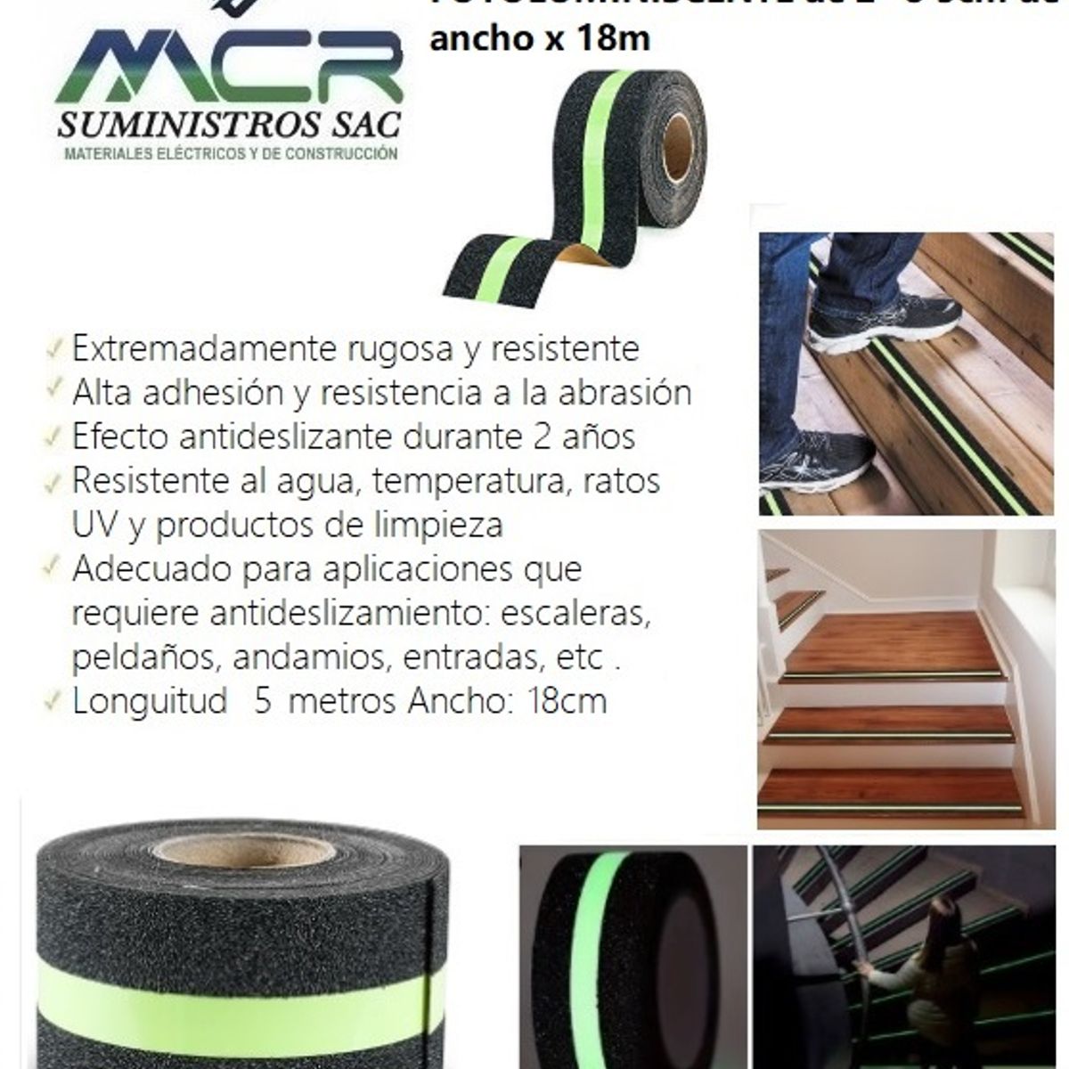 GENERICO - CINTA ANTIDESLIZANTE DE ALTO TRANSITO FOTOLUMINISCENTE DE 2 O 5CM X18 MTS