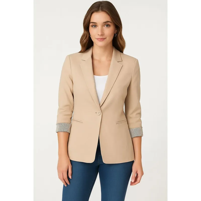 GENERICO - Blazer beige clasico saco mujer corte princesa