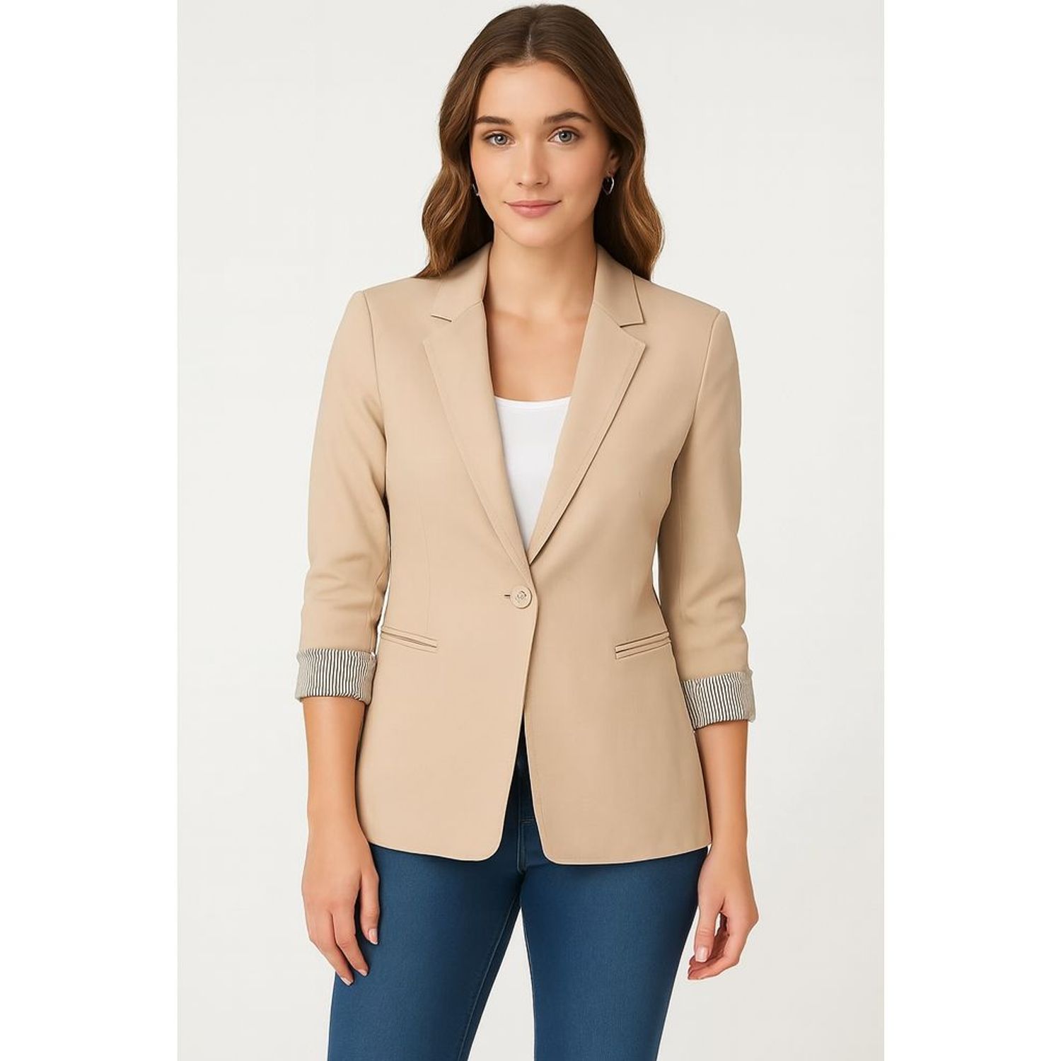 Blazer beige clasico saco mujer corte princesa GENERICO
