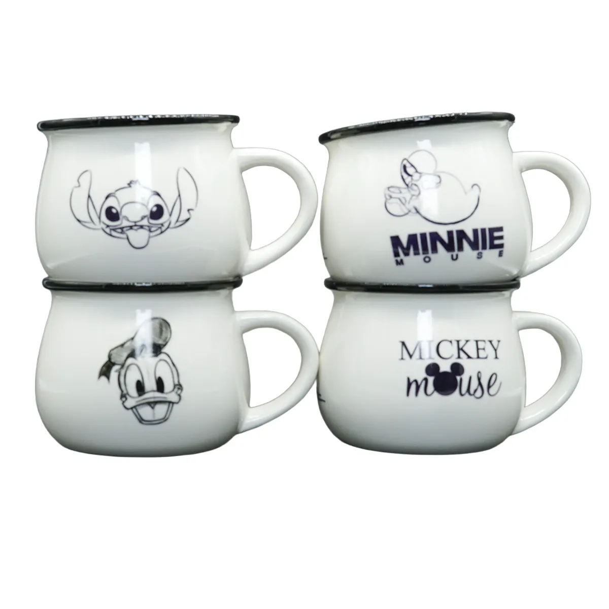 DISNEY CLASICOS - Tazas Disney Mickey Minnie Stitch Donald 4 Pzas