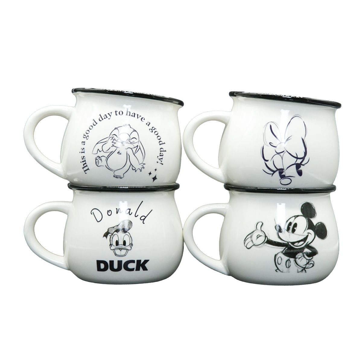 DISNEY CLASICOS - Tazas Disney Mickey Minnie Stitch Donald 4 Pzas