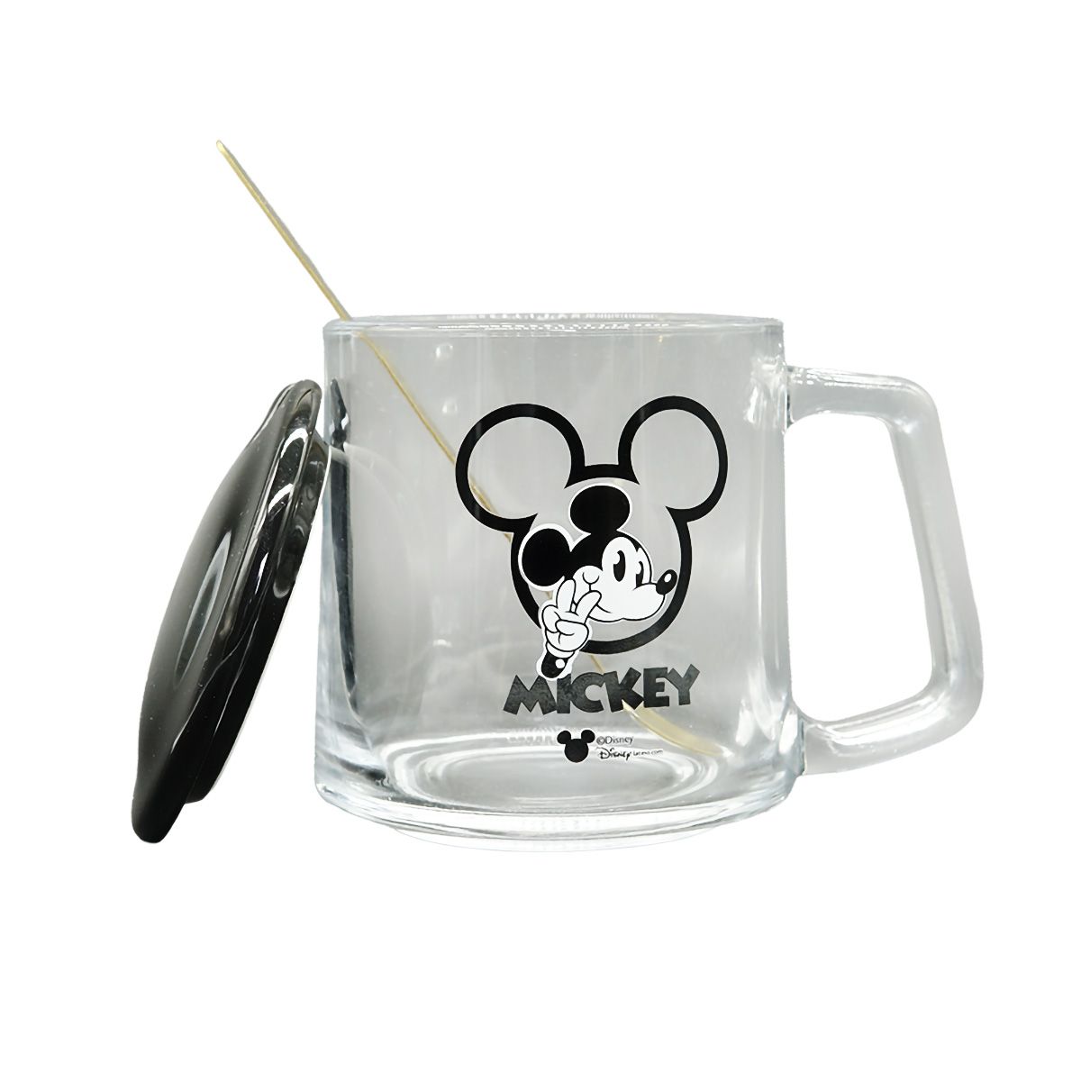 DISNEY CLASICOS - Set Tazas Mickey Mouse Vidrio Colección Disney Ctapa y Cucharita 335 ml 4pzas