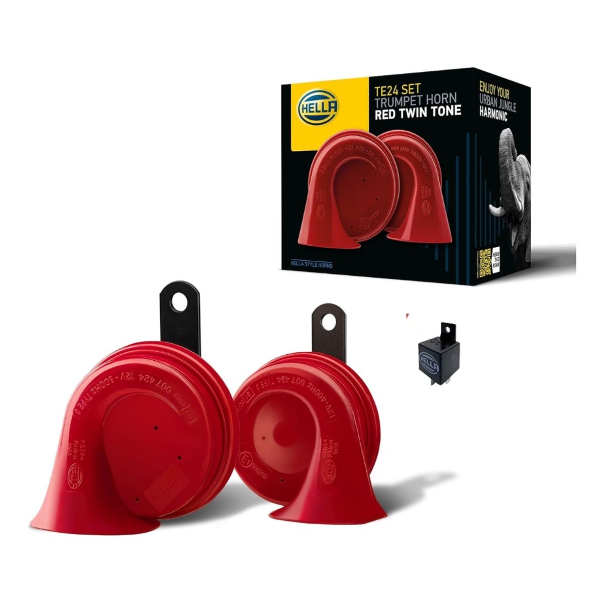 HELLA - Claxon Caracol Hella 12v + Relay Set x 2 012-010-981
