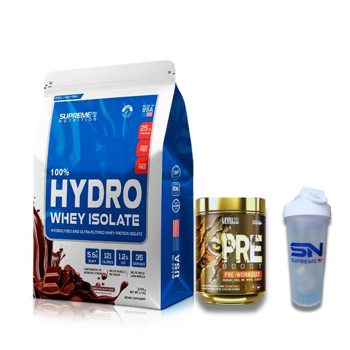 LEVEL PRO - 100% HYDRO WHEY ISOLATE VANILLA 2.43 LB + PRE BOOST 352 GR FRUIT PUNCH