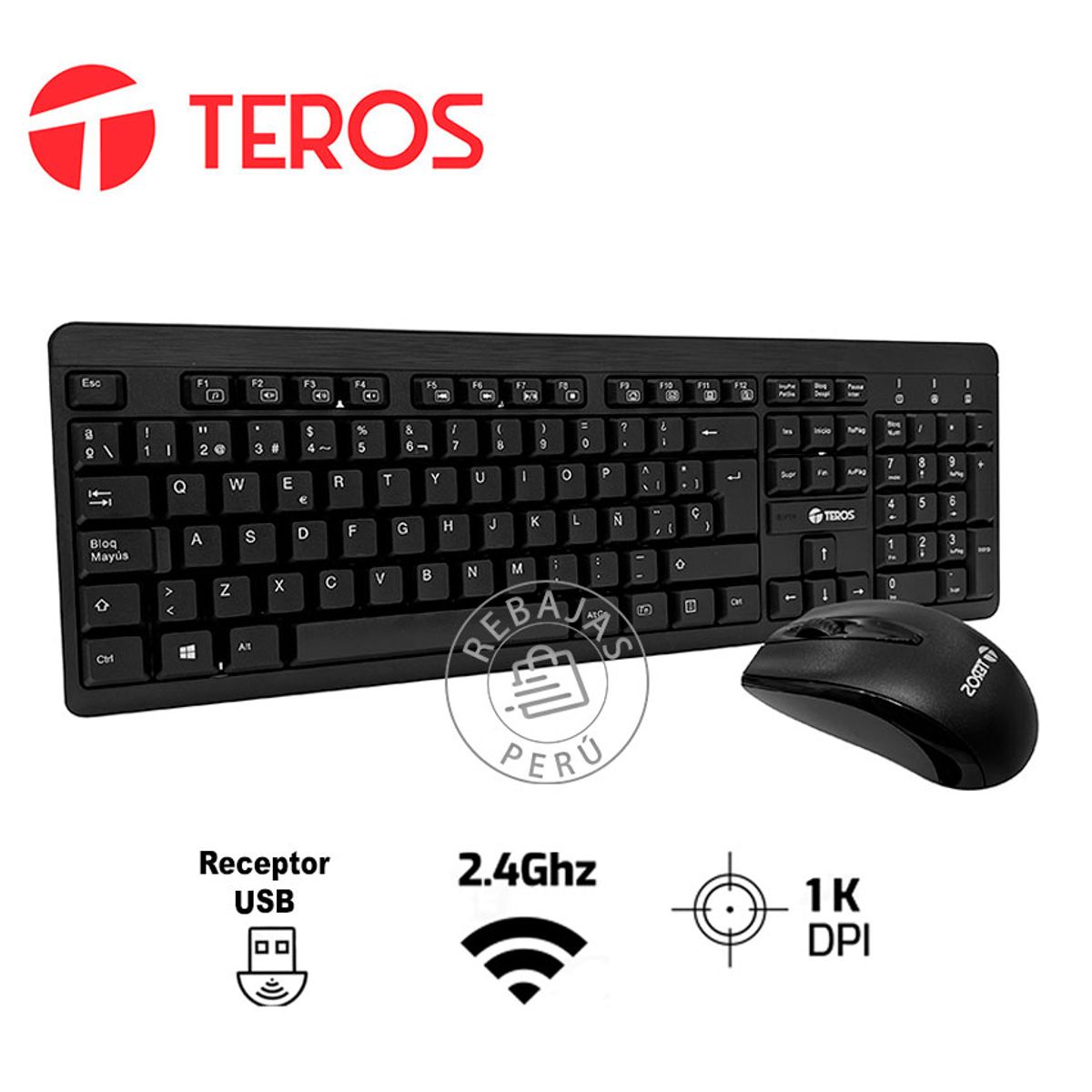 TEROS - Kit Inalámbrico TEROS TE-4061N Teclado Español + Mouse 24GHz USB
