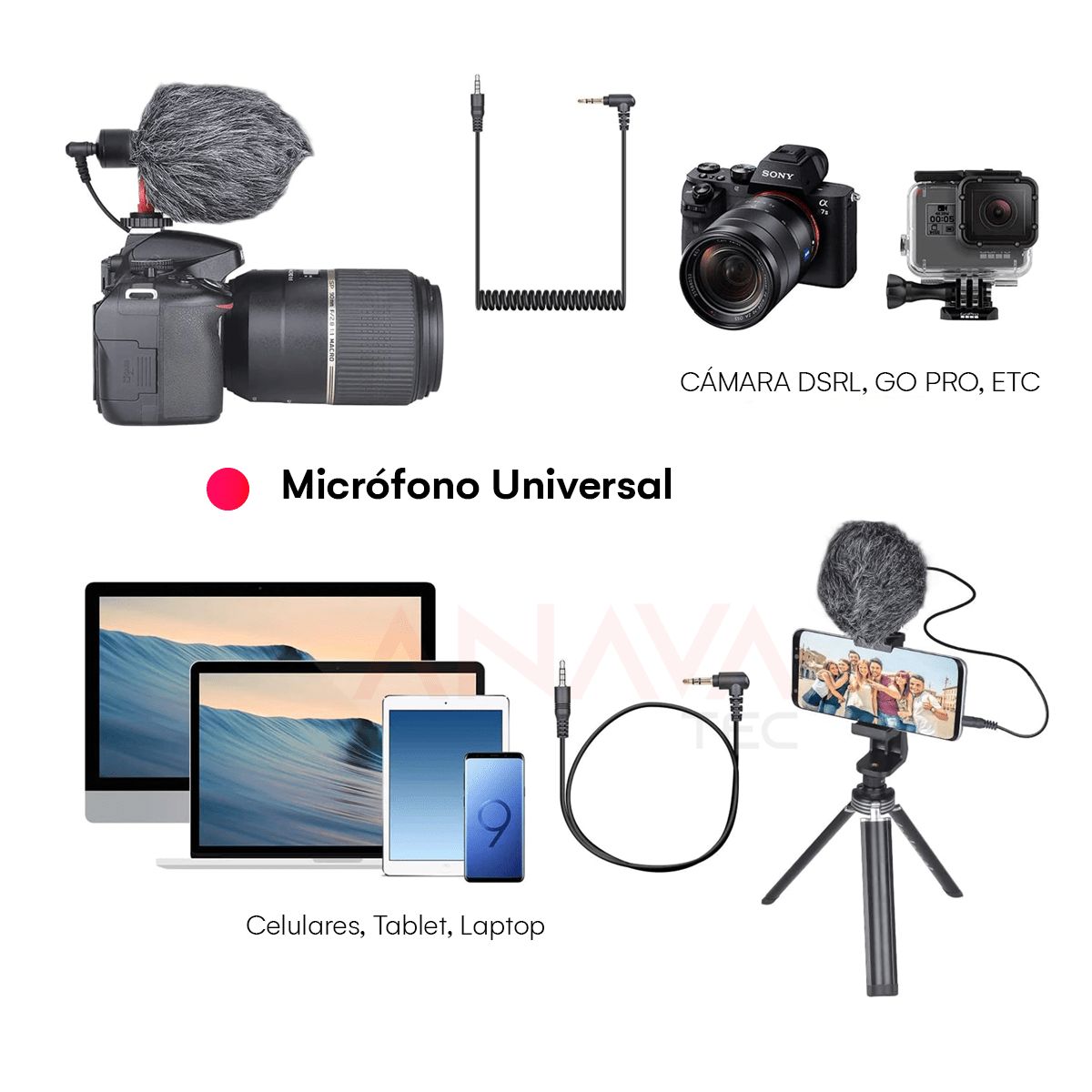 KREED - Kit de Micrófono y Luz LED Recargable para Cámaras