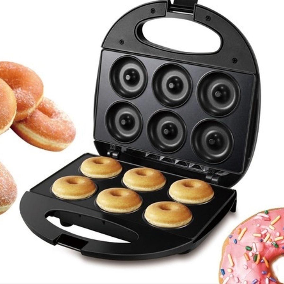 RAFF - Maquina Antiadherente De Base Teflon De 6 Donuts De 5cm