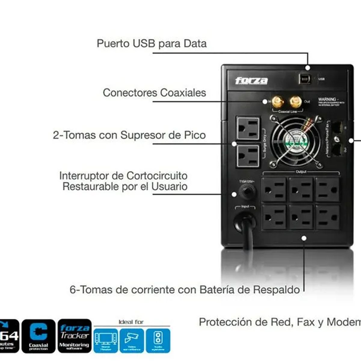 FORZA - ESTABILIZADOR UPS FORZA FX1500LCD-U 1500VA840W 220V
