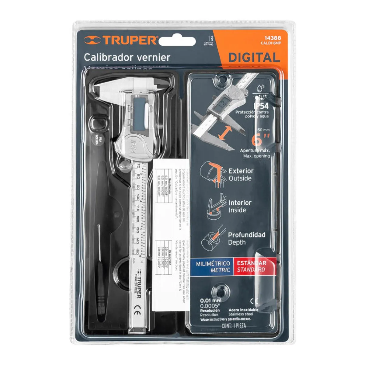 TRUPER - Calibrador vernier digital 6 acero inox std y mm Truper - 14388