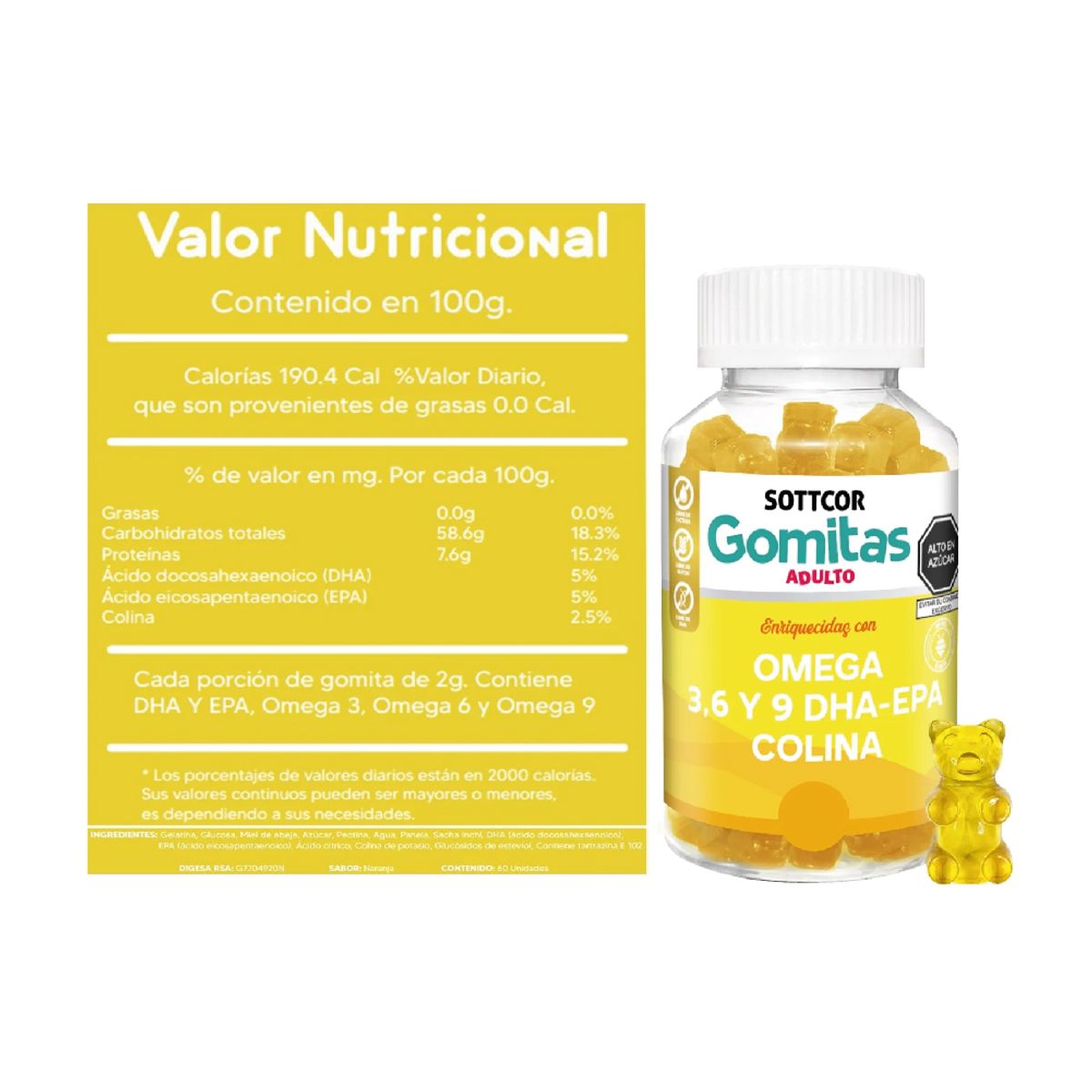 GENERICO - Omega Para Adultos Gomitas Sottcor 100Gr Naranja