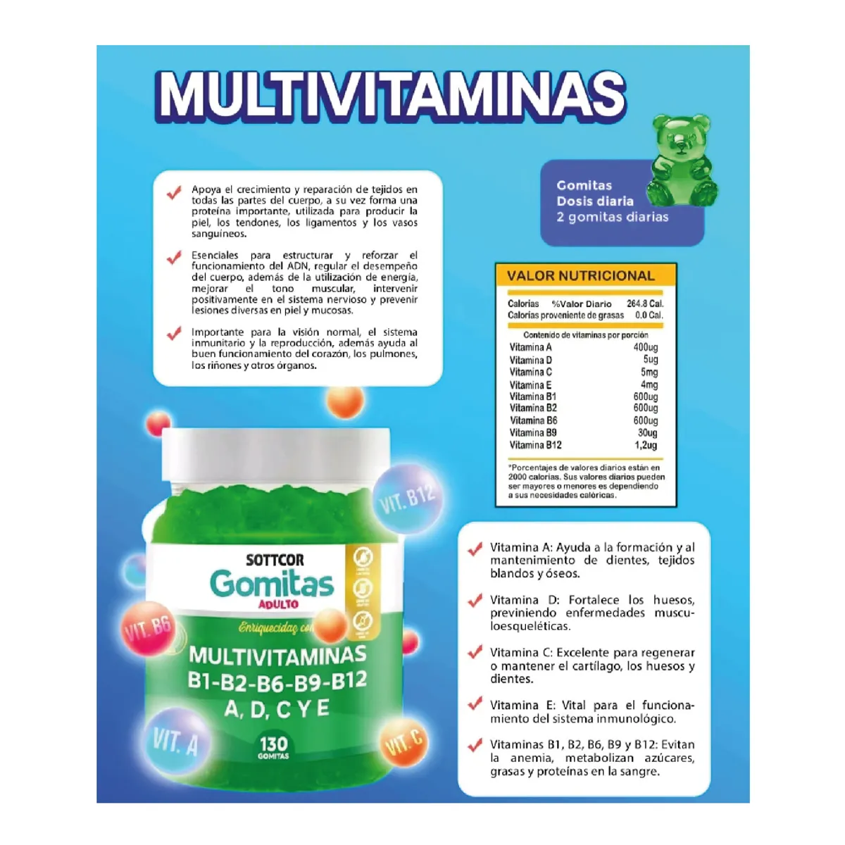 GENERICO - Multivitaminas Para Adultos 130 Gomitas - Sottcor