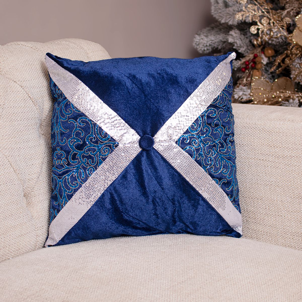 PANADECOR - Cojin AzulPlata De Poliester 45Cm