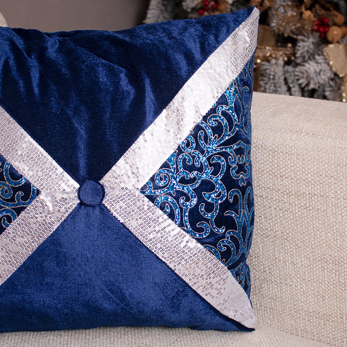 PANADECOR - Cojin AzulPlata De Poliester 45Cm