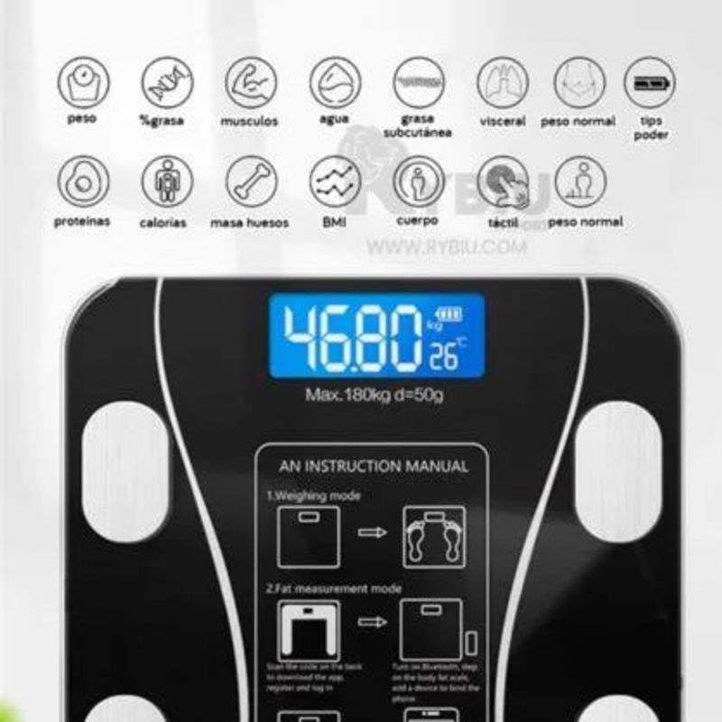 GENERICO - Balanza Digital Inteligente 180kg Control de Peso Color Negro