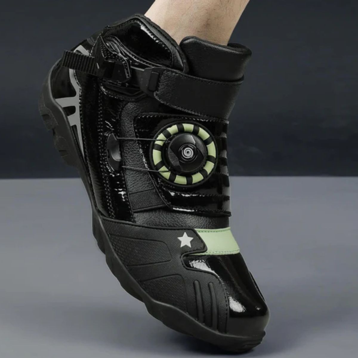 GENERICO - BOTAS DE CUERO PARA MOTO VERDE REGULABLE