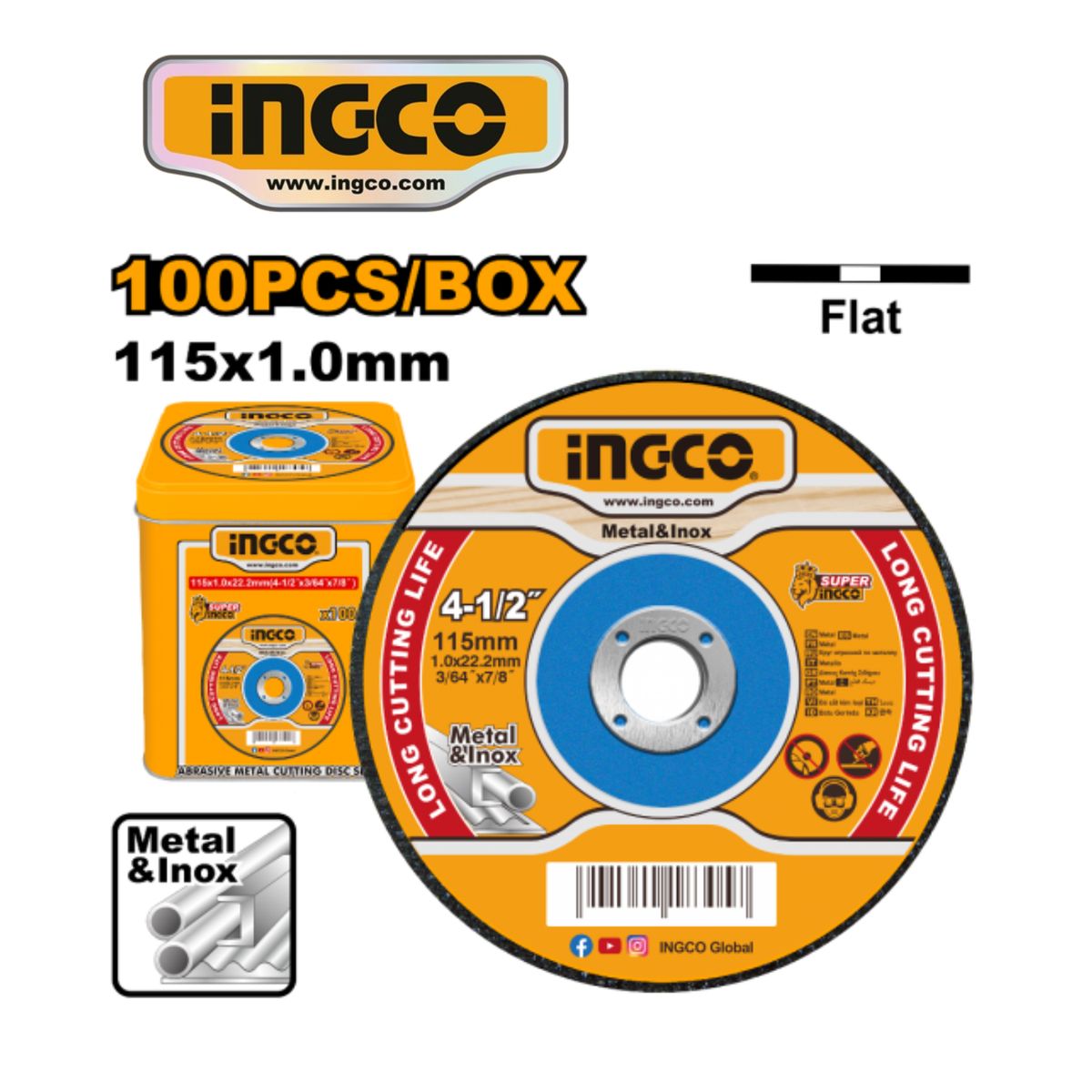 INGCO TOOLS - MCD10115100 SET DE DISCOS DE CORTE METAL  ABRASIVO 100Pz
