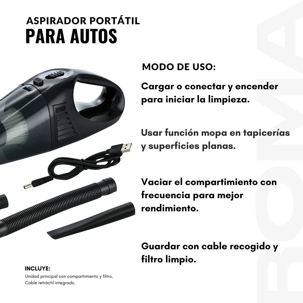 GENERICO - ASPIRADOR PORTÁTIL PARA AUTOS 4 EN 1