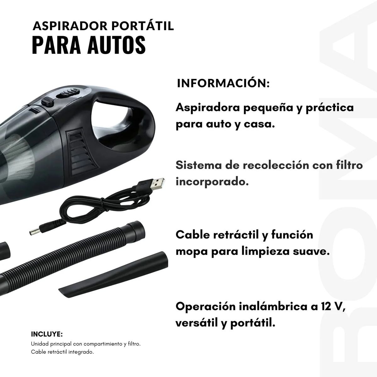 GENERICO - ASPIRADOR PORTÁTIL PARA AUTOS 4 EN 1